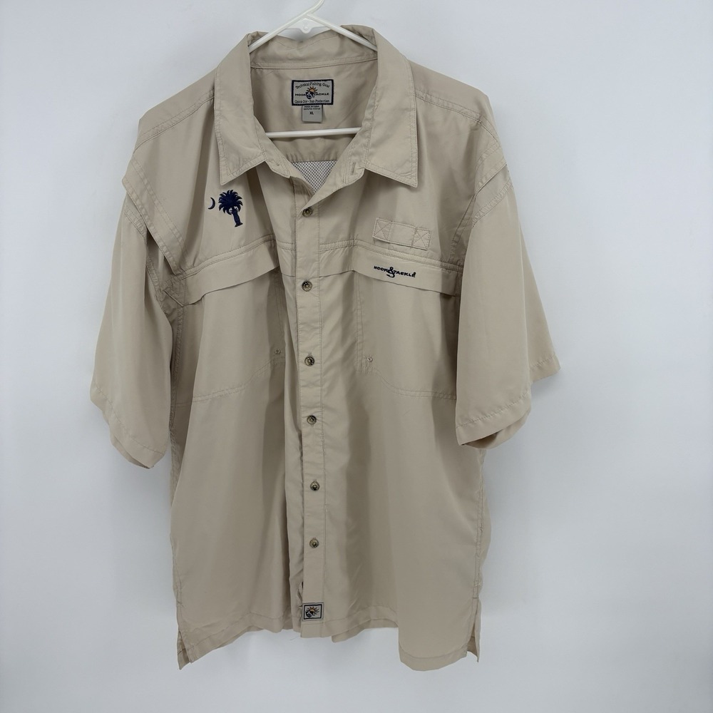 Hook & Tackle Fishing Shirt Mens XL Beige Quick Dry UPF Vented Utility Outdoor